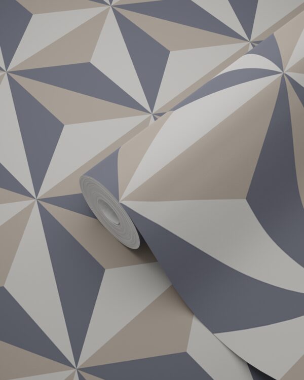 Origin Wallcoverings tapeet graafiline 3D vintage sinine ja hallikaspruun