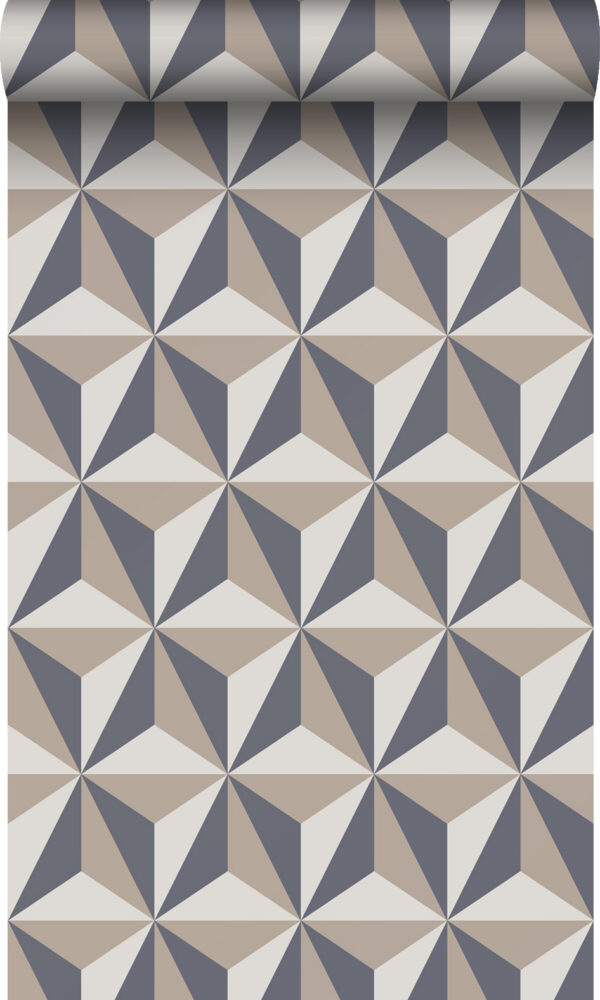 Origin Wallcoverings tapeet graafiline 3D vintage sinine ja hallikaspruun