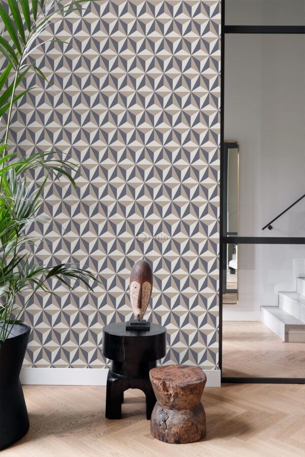 Origin Wallcoverings tapeet graafiline 3D vintage sinine ja hallikaspruun