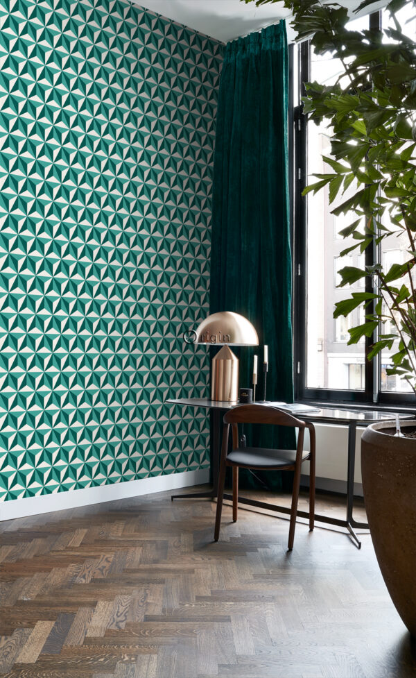 Origin Wallcoverings tapeet graafiline 3D smaragdroheline