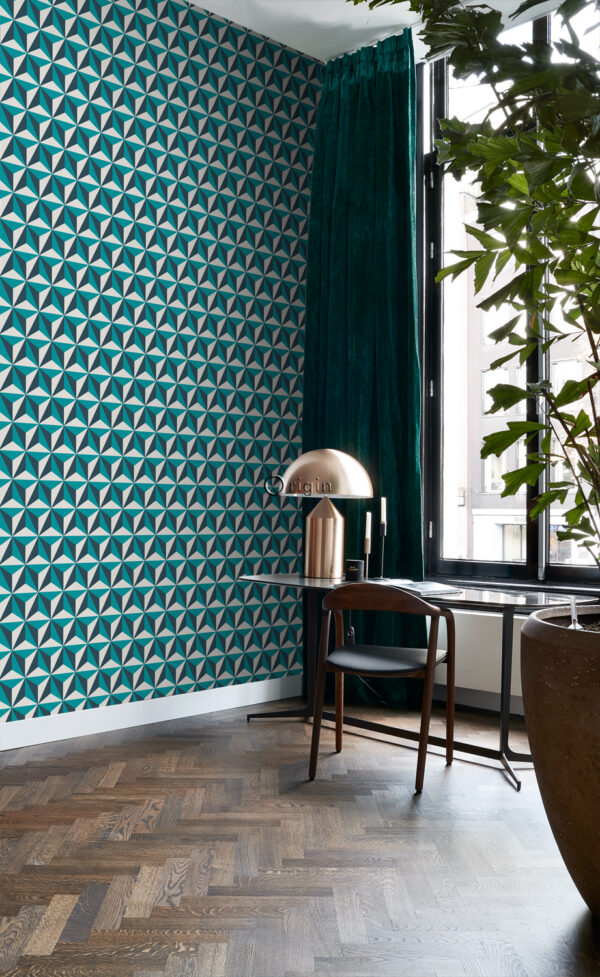 Origin Wallcoverings tapeet graafiline 3D türkiis