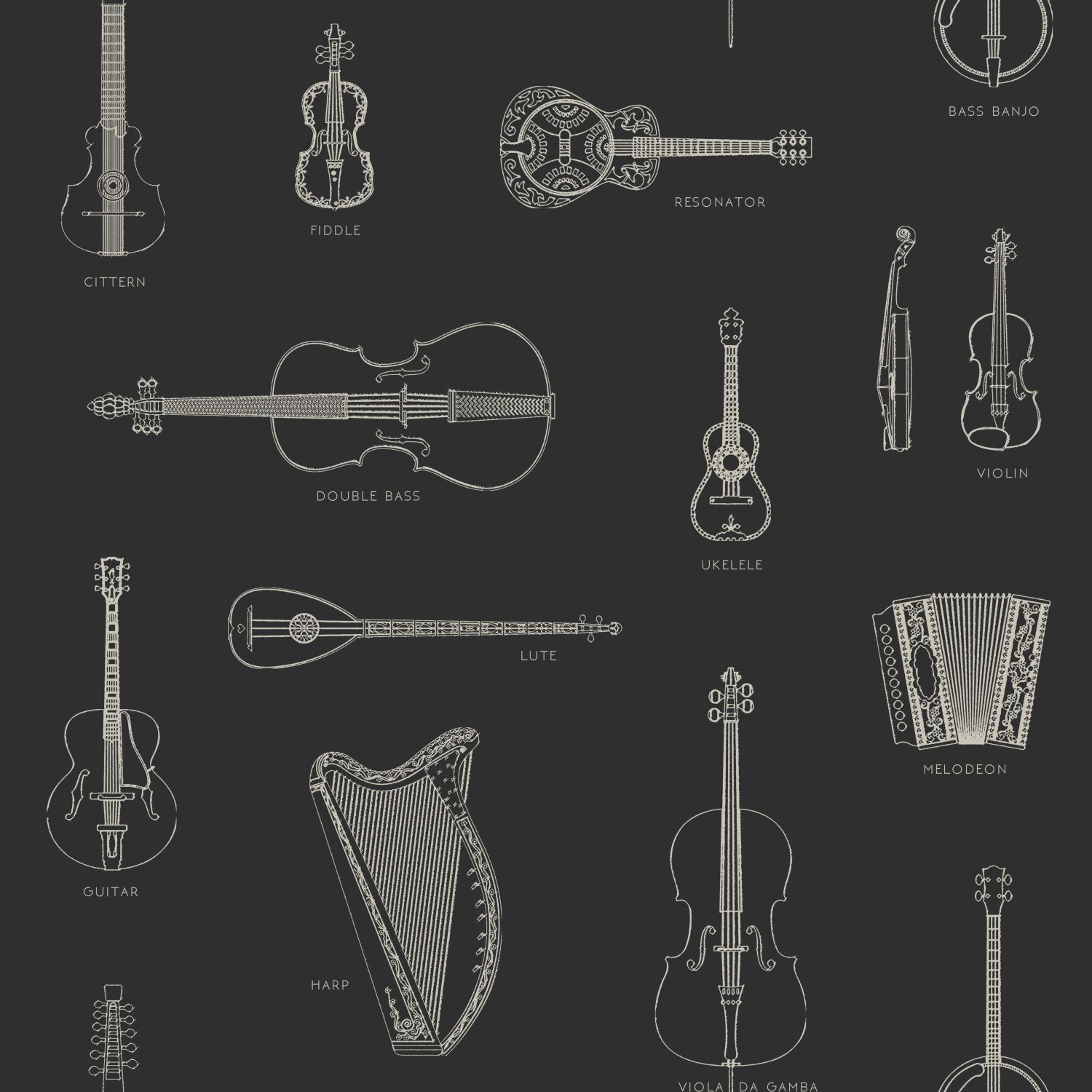 Origin Wallcoverings tapeet muusikariistad - must