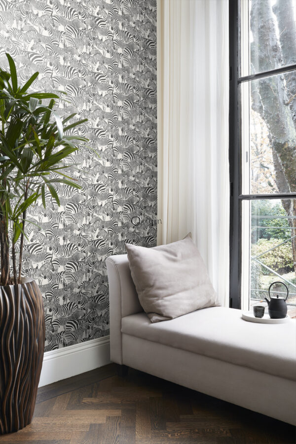 Origin Wallcoverings tapeet sebrad - must ja valge
