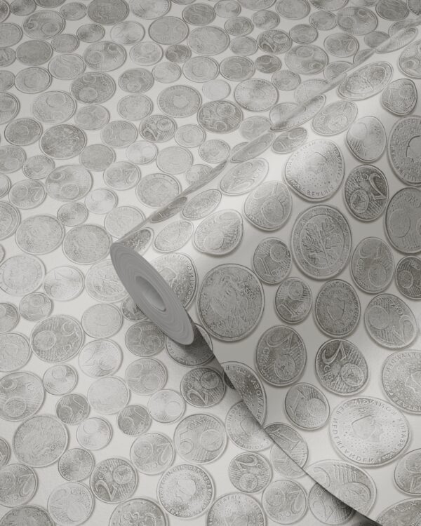Origin Wallcoverings tapeet metallmündid - elevandiluuvalge ja hall