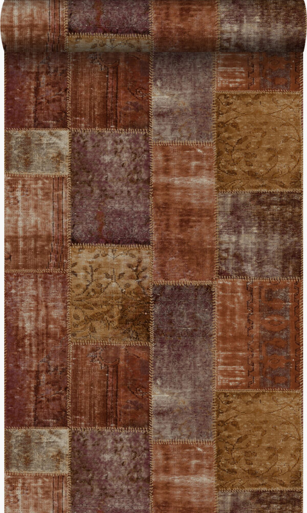 Origin Wallcoverings tapeet patchwork kilim - roostepruun