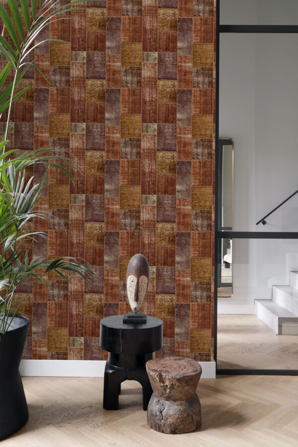 Origin Wallcoverings tapeet patchwork kilim - roostepruun