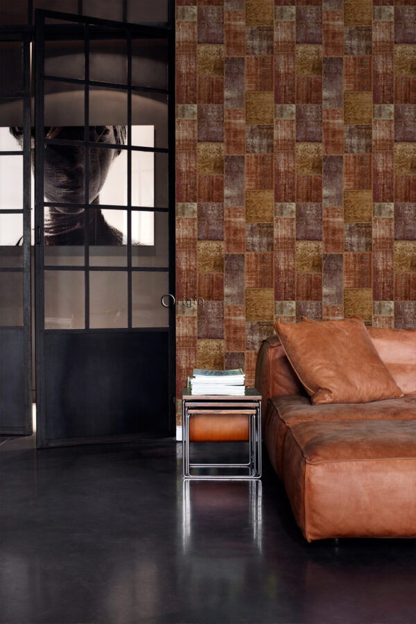 Origin Wallcoverings tapeet patchwork kilim - roostepruun