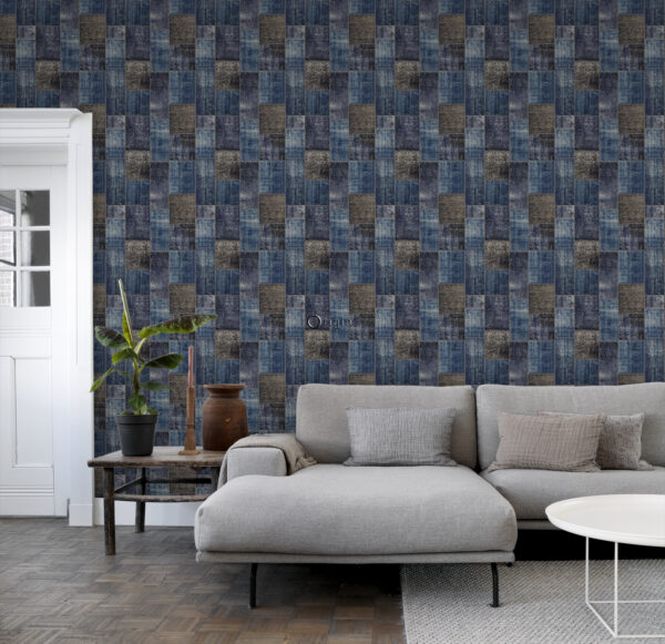 Origin Wallcoverings tapeet patchwork kilim - taupe ja sinine