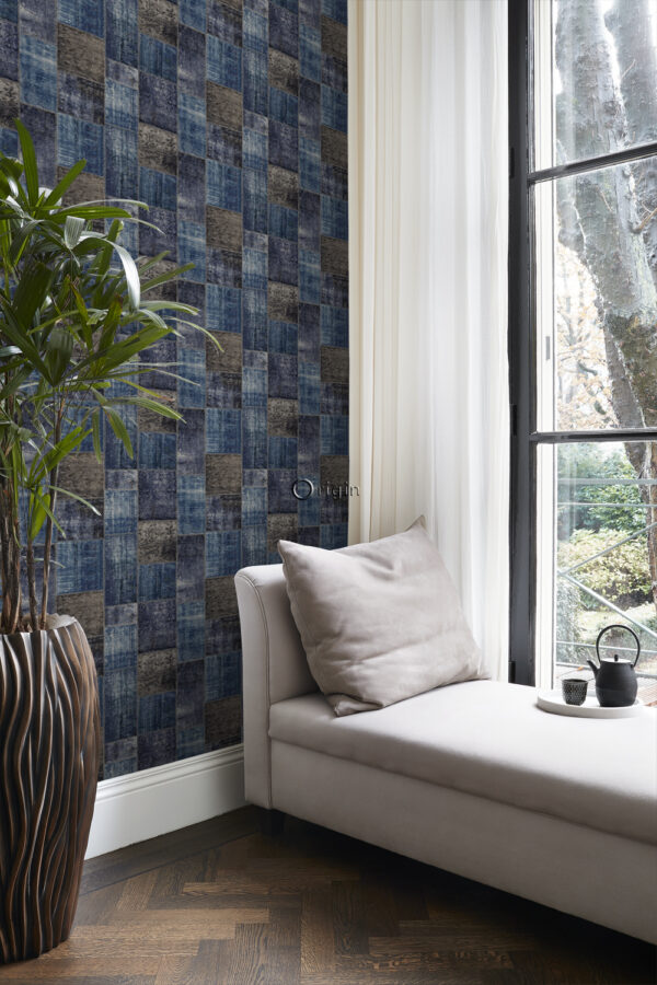 Origin Wallcoverings tapeet patchwork kilim - taupe ja sinine