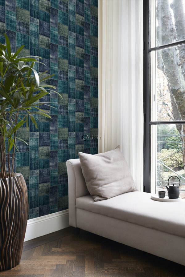 Origin Wallcoverings tapeet patchwork kilim - smaragdroheline
