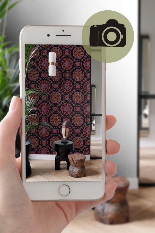 Origin Wallcoverings tapeet suzani lilled - must, oranž ja roosa
