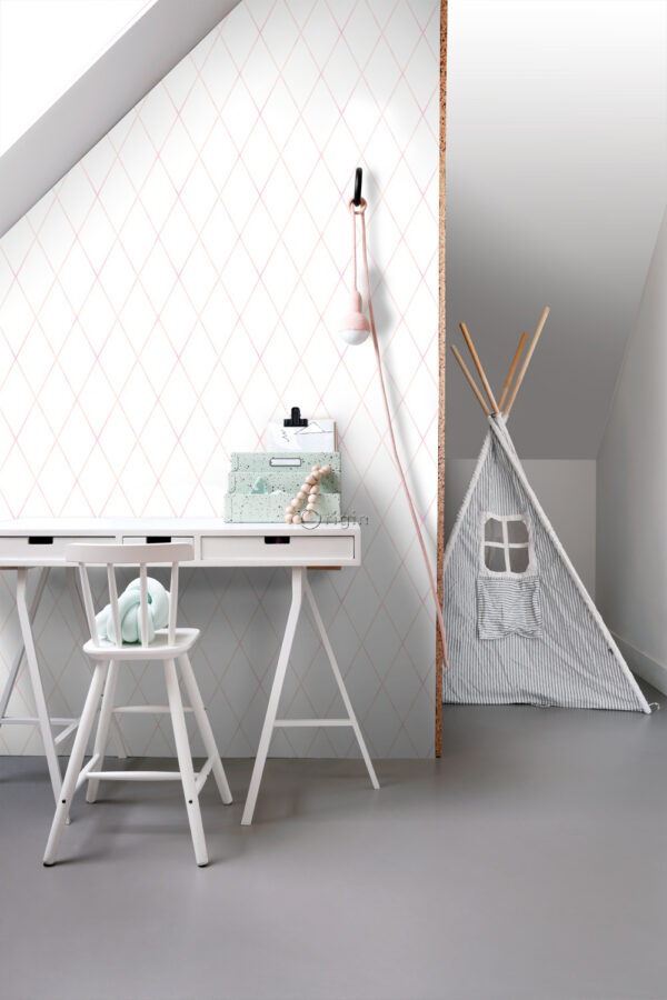 Origin Wallcoverings tapeet rombimotiiv - pastelse pulbriline roosa ja mattvalge
