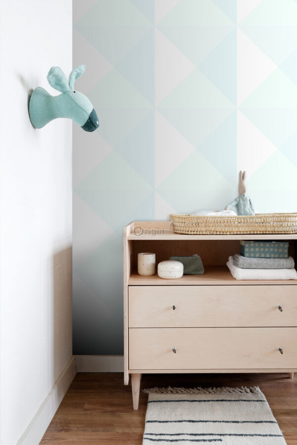Origin Wallcoverings suurte kolmnurkade tapeet - mattvalge ja mündiroheline