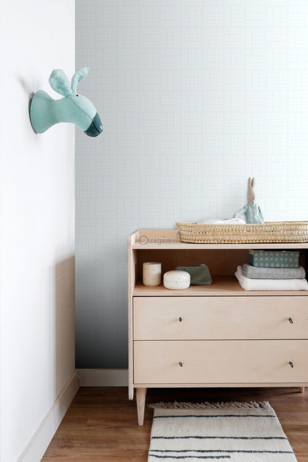 Origin Wallcoverings lehtede tapeet - helesinine ja valge