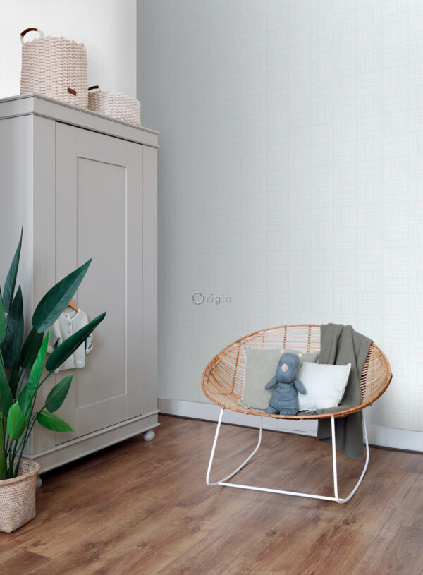 Origin Wallcoverings lehtede tapeet - helesinine ja valge