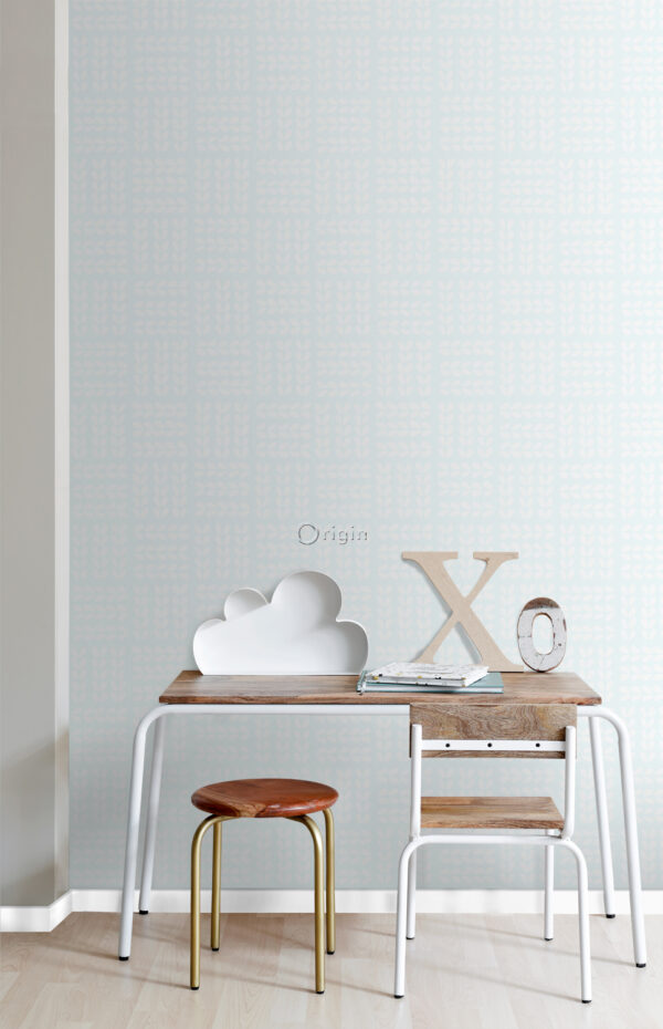 Origin Wallcoverings lehtede tapeet - helesinine ja valge