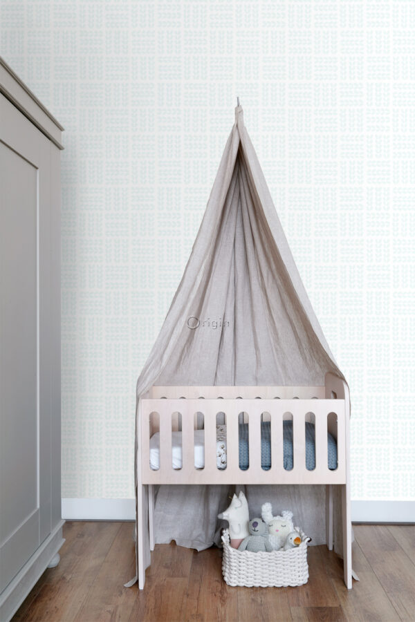 Origin Wallcoverings lehtede tapeet - valge ja hallikas mündiroheline