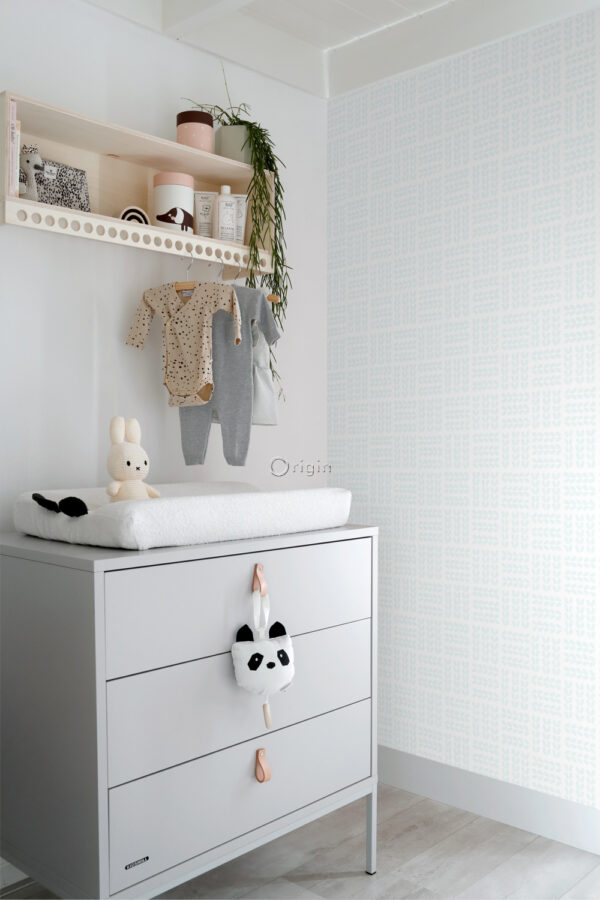 Origin Wallcoverings lehtede tapeet - valge ja hallikas mündiroheline