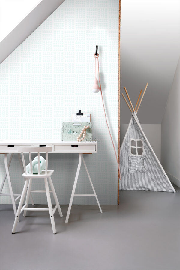 Origin Wallcoverings lehtede tapeet - valge ja hallikas mündiroheline