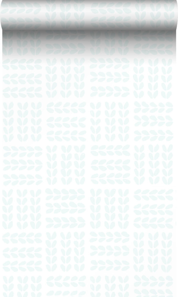 Origin Wallcoverings lehtede tapeet - valge ja hallikas mündiroheline