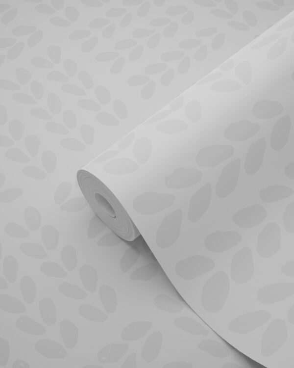 Origin Wallcoverings lehtede tapeet - matt valge ja hele soe hall