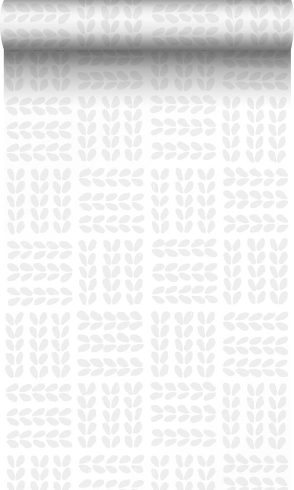 Origin Wallcoverings lehtede tapeet - matt valge ja hele soe hall