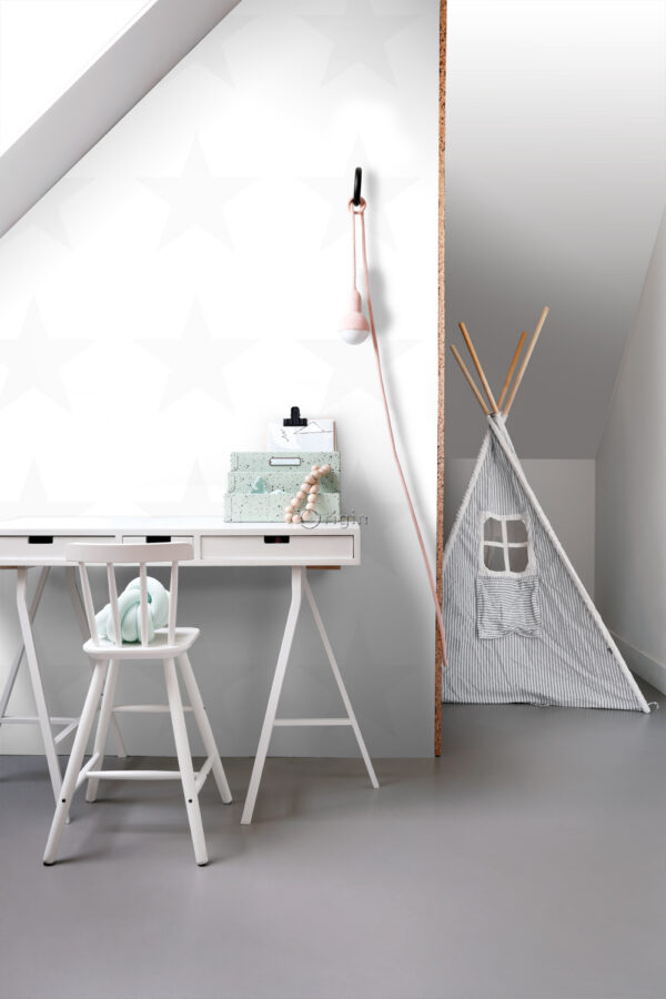 Origin Wallcoverings tapeet suur täht mattvalge ja läikiv hõbehall
