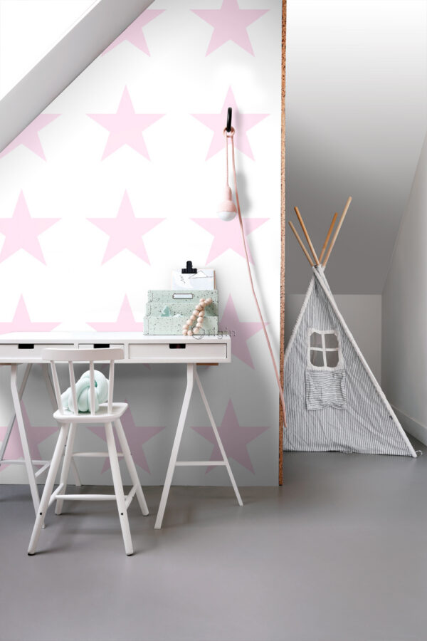 Origin Wallcoverings tapeet suur täht - pastelse roosa ja mattvalge