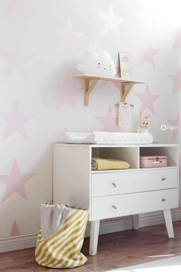Origin Wallcoverings tapeet suur täht - pastelse roosa ja mattvalge