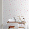 Origin Wallcoverings tapeet täpiline pastellroosa, pastelllilla ja pastellvirsikukarva