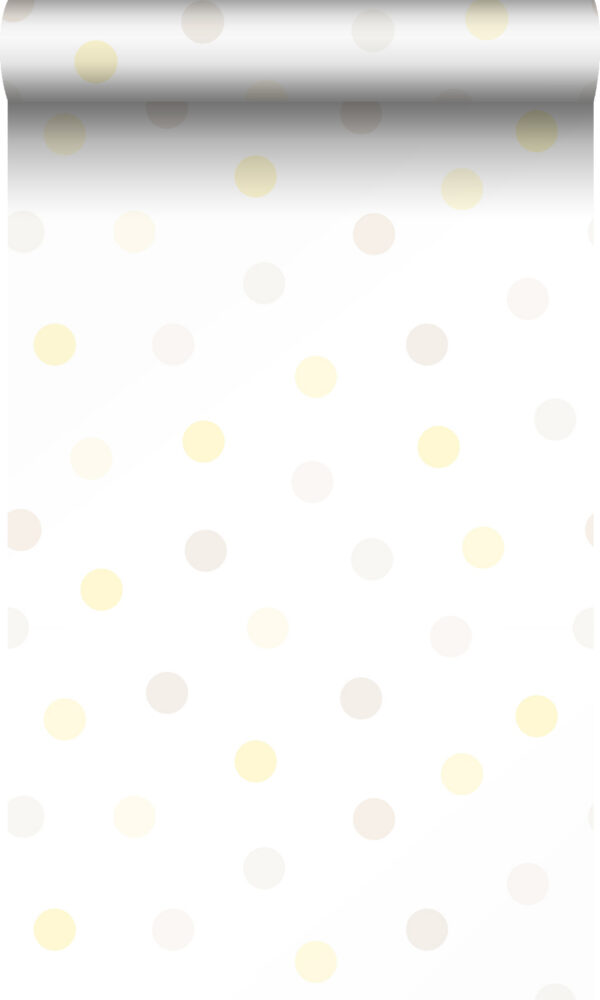 Origin Wallcoverings tapeet täpiline pastellkollane - hele soe hall ja hele kreembeež