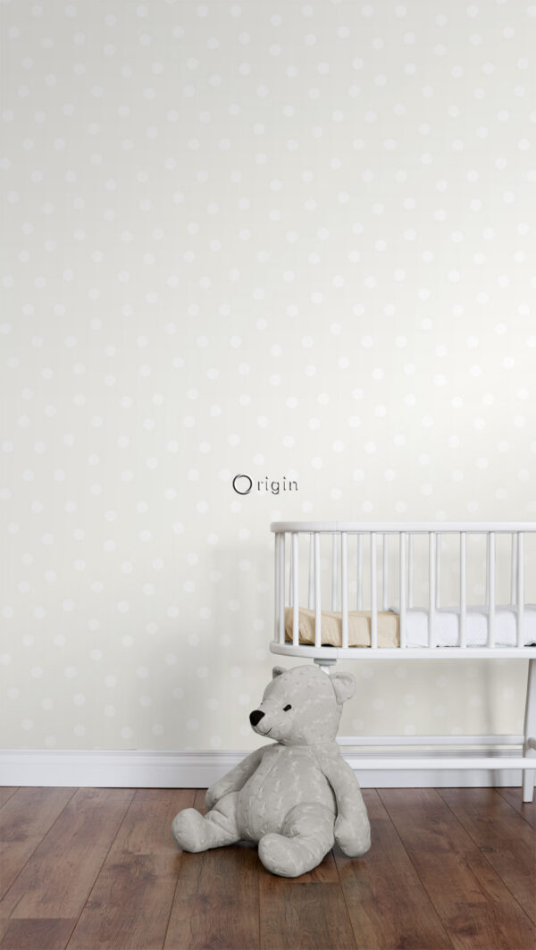 Origin Wallcoverings tapeet täpiline mattvalge ja läikiv hõbehall