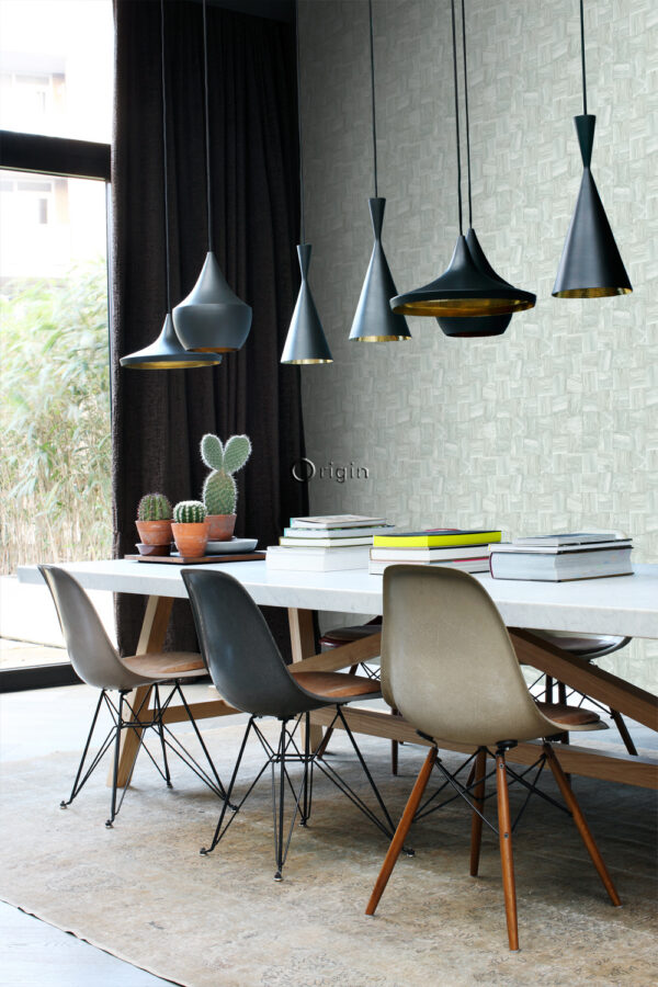 Origin Wallcoverings tapeet ruudukujulised puitlaastud - helehall ja roheline