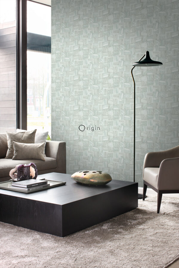 Origin Wallcoverings tapeet ruudukujulised puitlaastud - helehall ja roheline