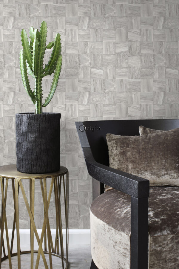 Origin Wallcoverings tapeet ruudukujulised puitlaastud - helehall