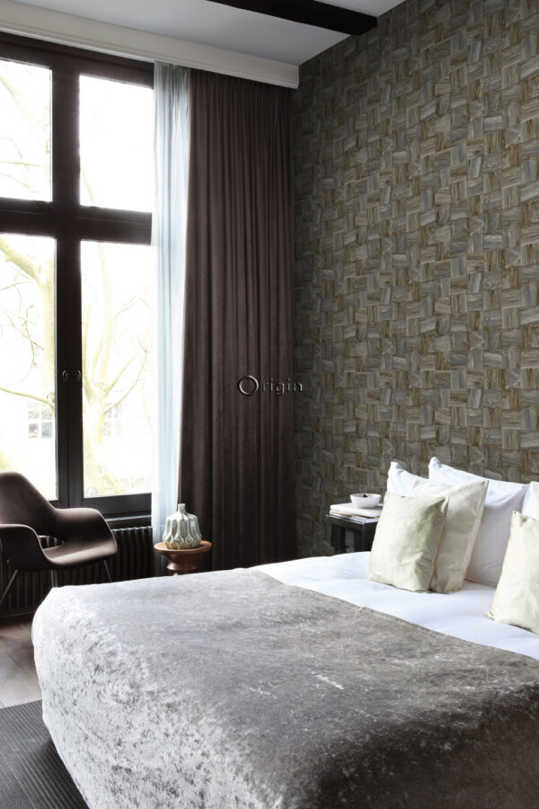 Origin Wallcoverings tapeet ruudukujulised puitlaastud - tumepruun