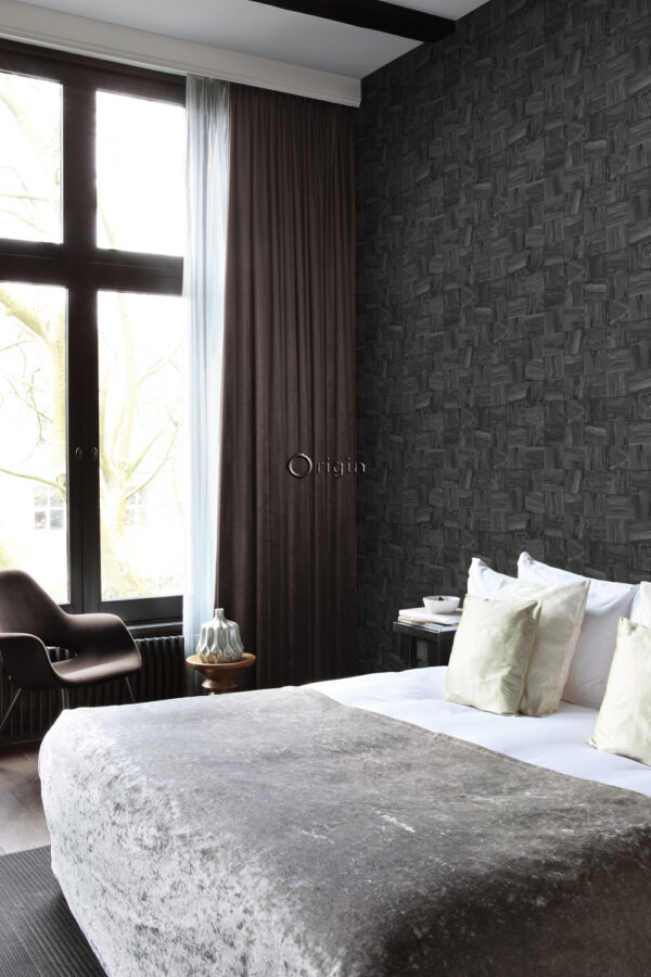 Origin Wallcoverings tapeet ruudukujulised puitlaastud - must