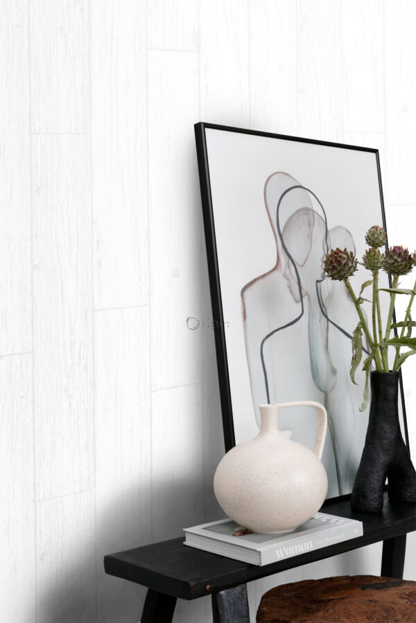 Origin Wallcoverings tapeet kulunud puidust lauad matt valge ja hõbedane