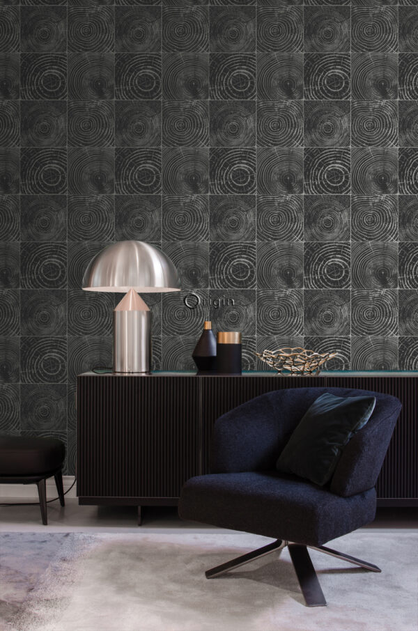 Origin Wallcoverings tapeet ristlõiked puutüved matt must ja hõbedane