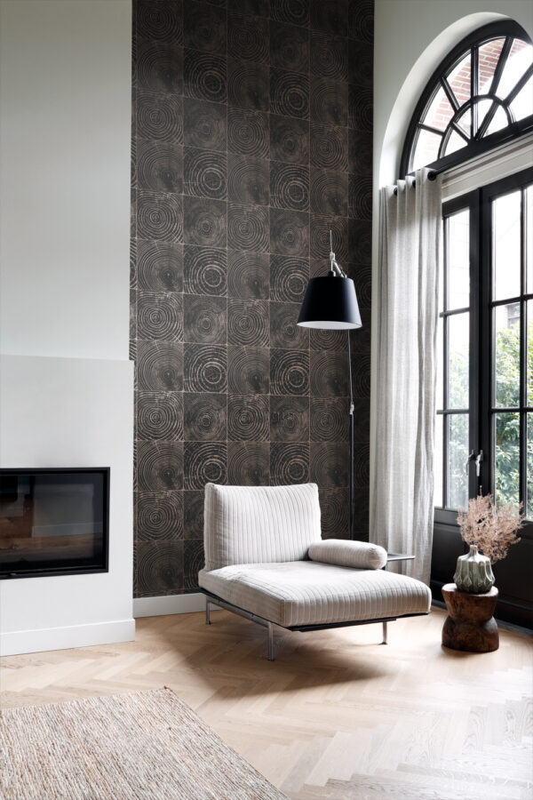 Origin Wallcoverings tapeet puidutüvede ristlõiked - matt must ja läikiv pronks