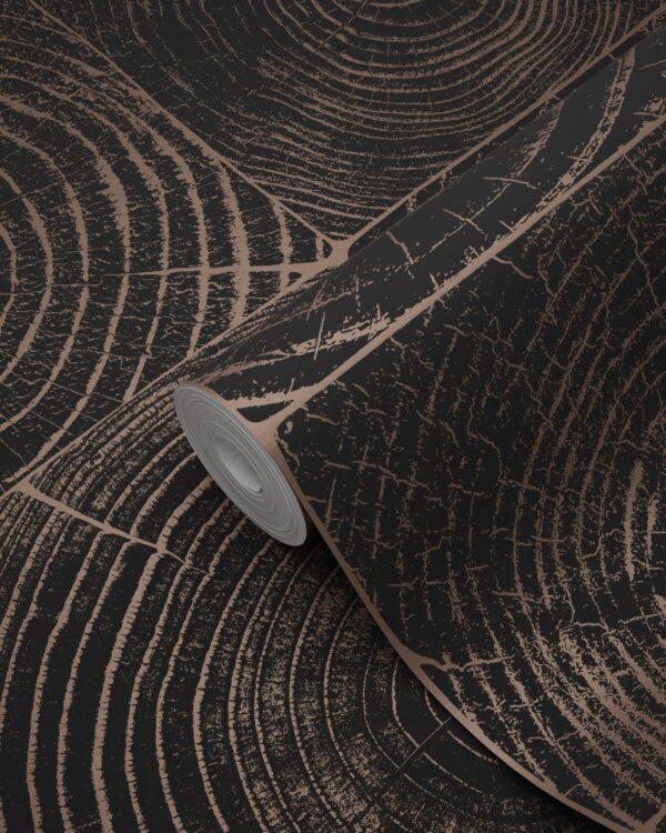 Origin Wallcoverings tapeet puidutüvede ristlõiked - matt must ja läikiv pronks