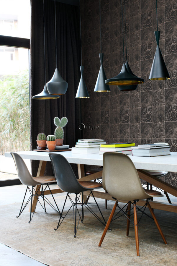 Origin Wallcoverings tapeet puidutüvede ristlõiked - matt must ja läikiv pronks