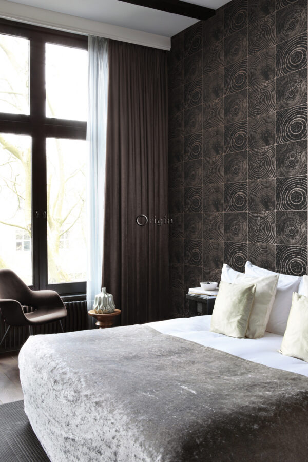Origin Wallcoverings tapeet puidutüvede ristlõiked - matt must ja läikiv pronks