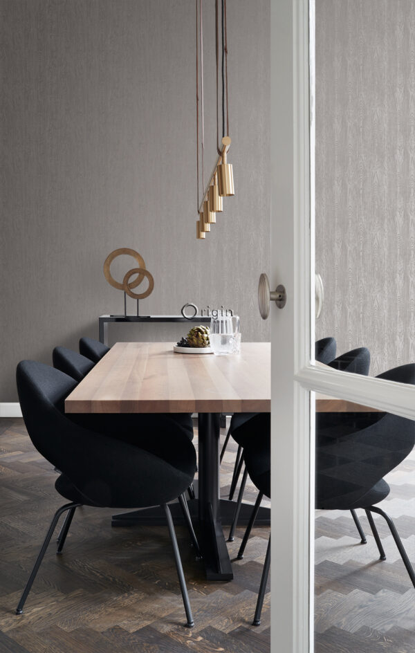 Origin Wallcoverings tapeet puidust lauad puidumustriga - taupe