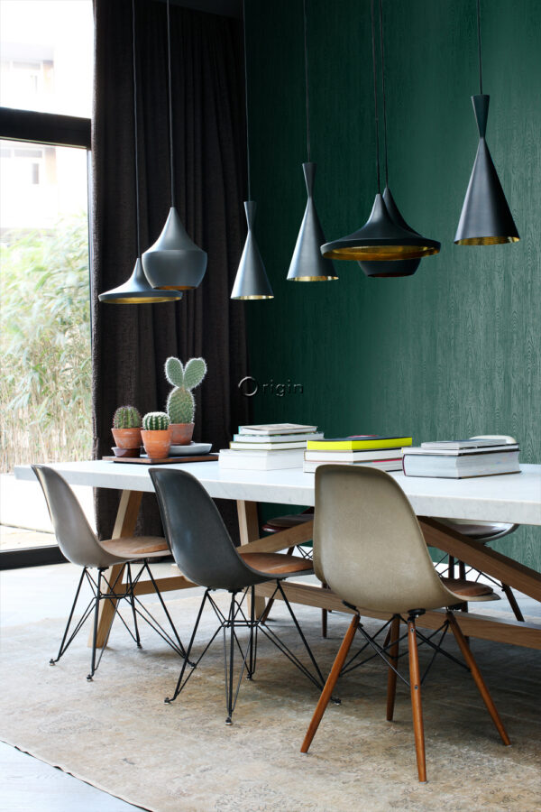 Origin Wallcoverings tapeet puidust lauad puidutriibuga - smaragdroheline