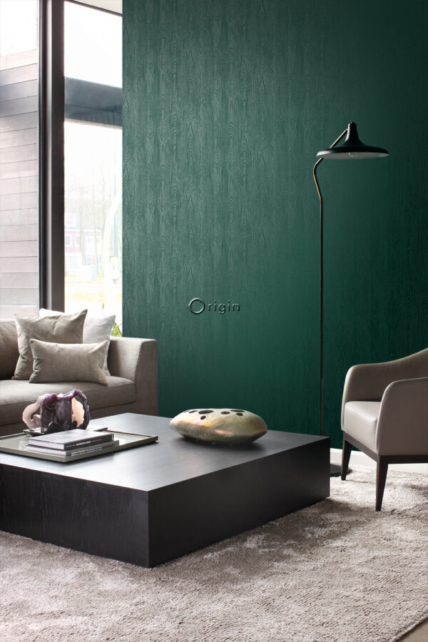 Origin Wallcoverings tapeet puidust lauad puidutriibuga - smaragdroheline