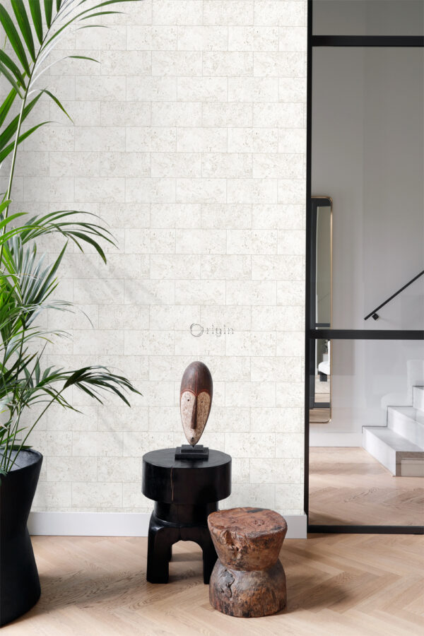 Origin Wallcoverings tapeet lubjakiviplokid pooltellises sidumises - helevalge