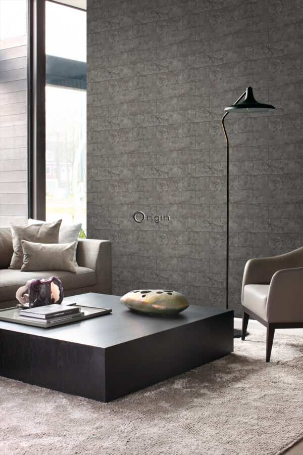 Origin Wallcoverings tapeet lubjakiviplokid pooltellises - hallikaspruun