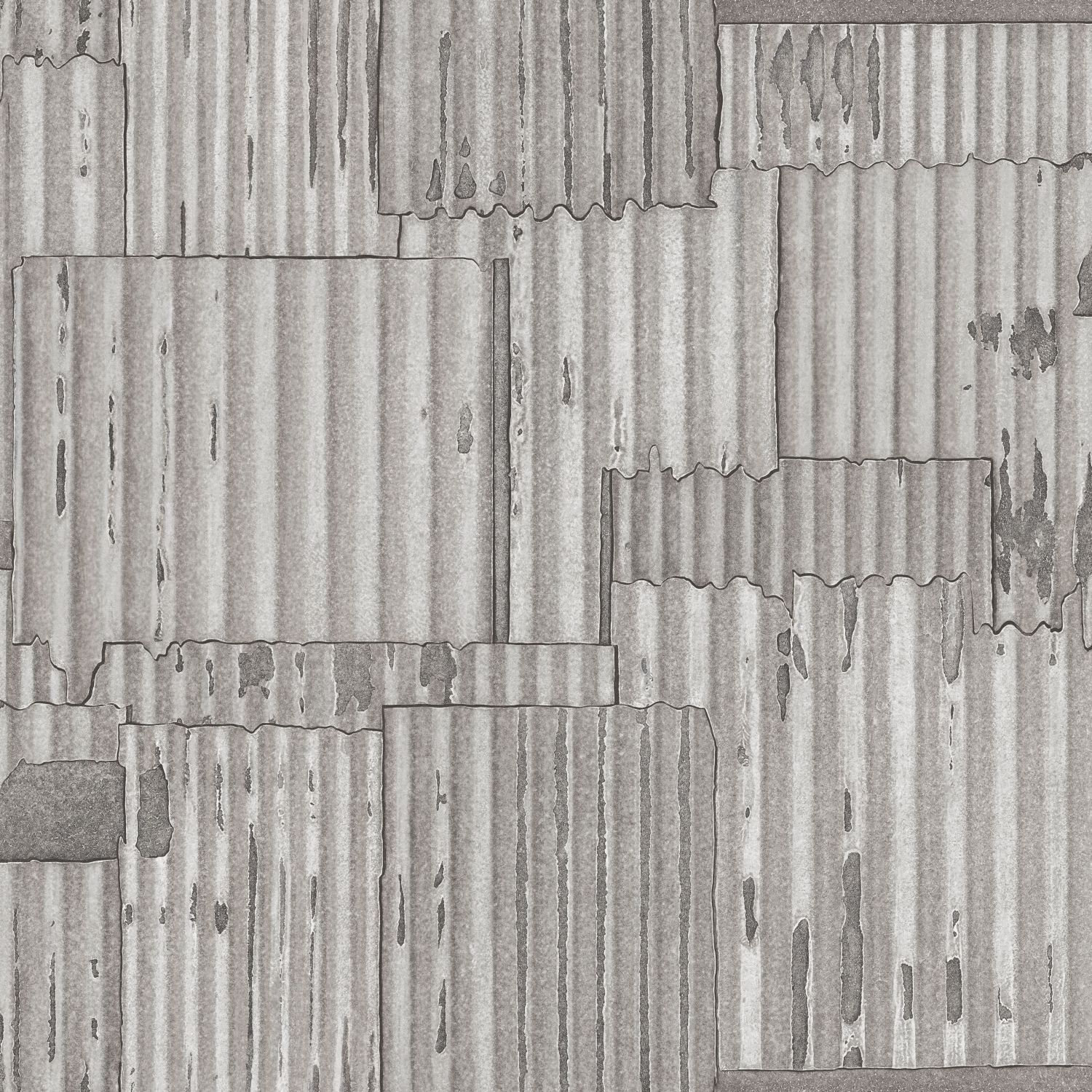 Origin Wallcoverings tapeet tööstuslik metall laineline leht 3D helehall