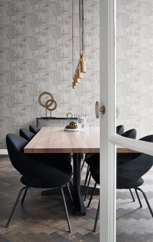 Origin Wallcoverings tapeet tööstuslik metall laineline leht 3D helehall